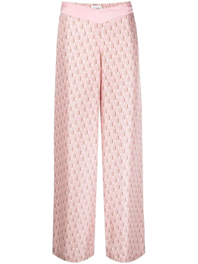 Lanvin Graphic-print Wide Leg Silk Trousers In Pink