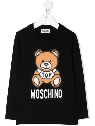 Moschino Teen Teddy Bear-print Long-sleeve T-shirt In Black