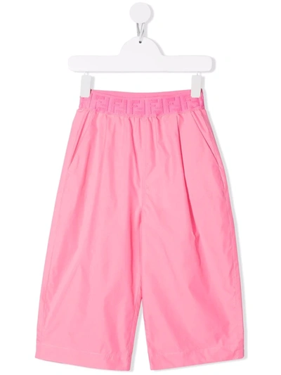 Fendi Kids' Ff-motif Wide-leg Trousers In Pink