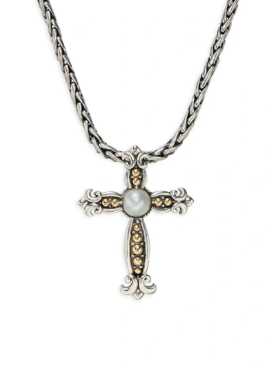 Effy Women's Two Tone Sterling Silver, 18k Yellow Gold & 6mm Round Freshwater Pearl Pendant Necklace