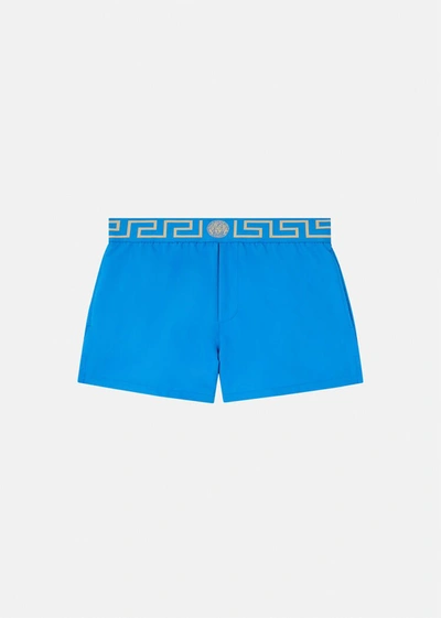 Versace Greca Border Short Swim Shorts In Blue