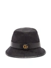 Gucci Gg-monogram Leather-trim Bucket Hat In Black