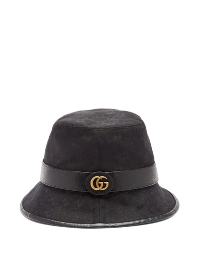 Gucci Gg-monogram Leather-trim Bucket Hat In Black
