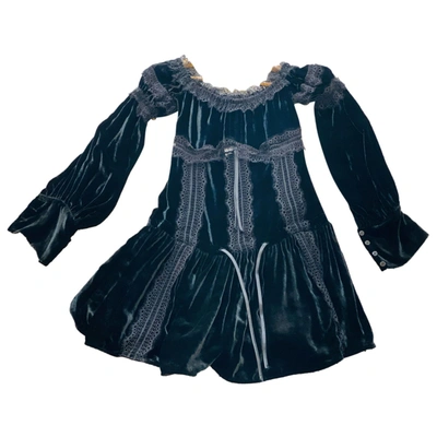Pre-owned Wandering Velvet Mini Dress In Black