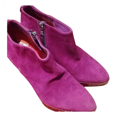 Pre-owned Cesare Paciotti Leather Ankle Boots In Purple