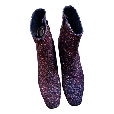 Pre-owned Carel Glitter Ankle Boots In Red