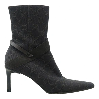 Pre-owned Gucci Cloth Ankle Boots In Black