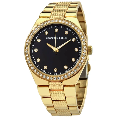 Geoffrey Beene Quartz Crystal Black Dial Mens Watch Gb8118gd In Black / Gold Tone