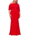 Betsy & Adam Plus Size Asymmetrical Neck Gown In Red