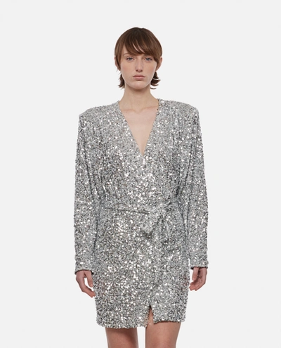 Rotate Birger Christensen Samantha Sequin-embellished Wrap Dress In Silver
