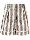 Balmain Striped Cotton Blend Piqué Shorts In Neutrals