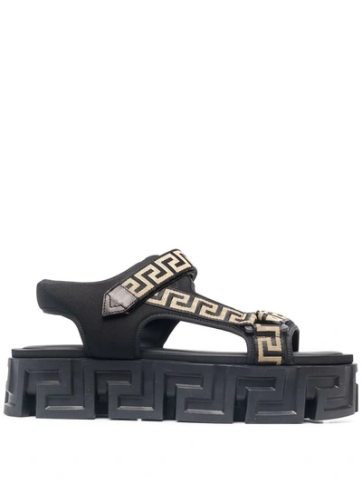 Versace Greca Touch Strap Sandals In Black