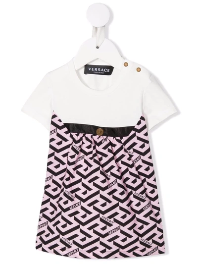 Versace Babies' Girls White & Pink Logo Dress
