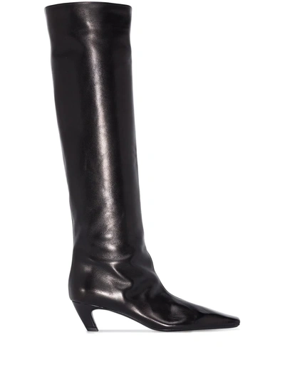 Khaite Black Davis 45 Knee-high Leather Boots