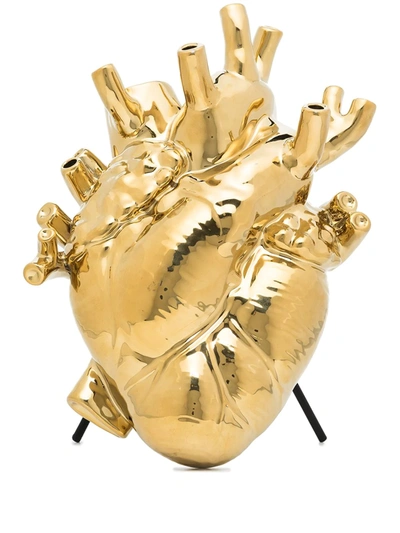 Seletti Love In Bloom Porcelain Vase In Gold