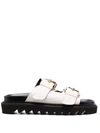 MOSCHINO DOUBLE LEATHER BUCKLED SANDALS