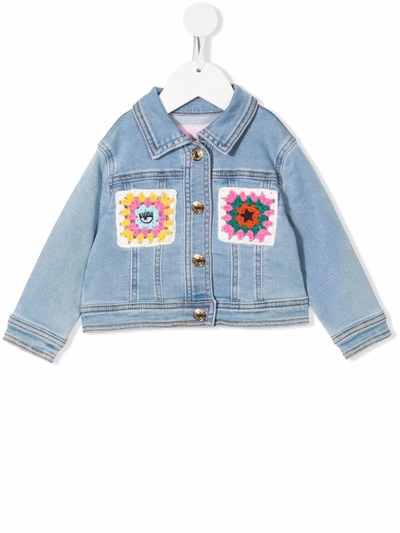 Chiara Ferragni Kids' Eyestar Crochet Embroidered Denim Jacket In Blue