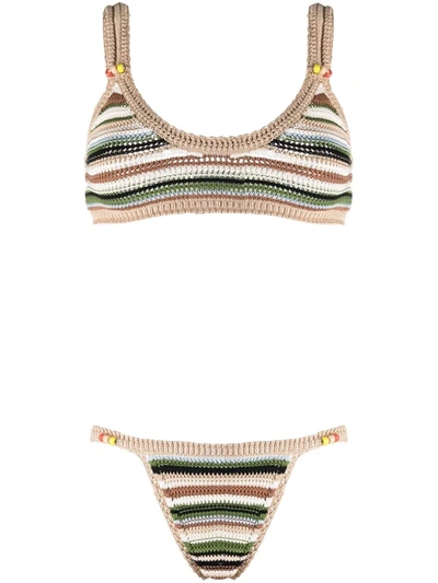 Alanui Beach Break Striped Cotton-knit Bikini In Multicolor