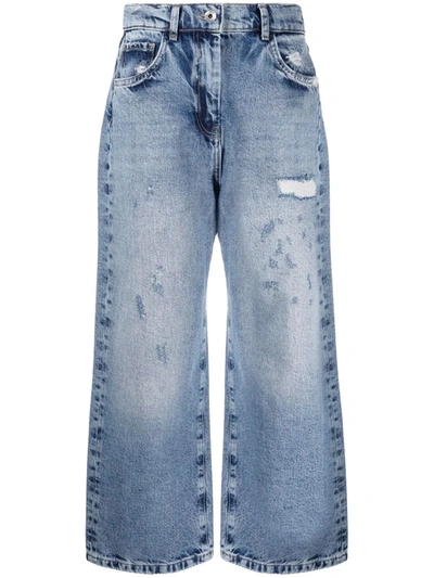 Patrizia Pepe Distressed Cropped Leg Jeans In Blue