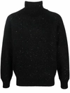 Ferragamo Speckle-knit Roll Neck Jumper In Black