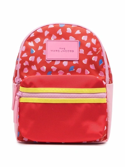 The Marc Jacobs Kids' Hearts Print Logo Backpack In Red