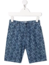 Kenzo Teen Animal-print Denim Shorts In Blue