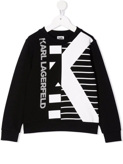 Karl Lagerfeld Kids' Logo有机棉混纺卫衣 In Black