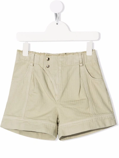 Chloé Pistachio Green Chevron Cotton Kids Shorts With Asymmetrical Closure In Tiglio
