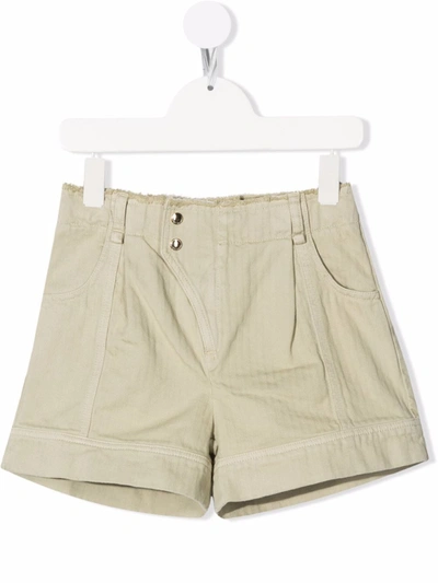 Chloé Pistachio Green Chevron Cotton Kids Shorts With Asymmetrical Closure