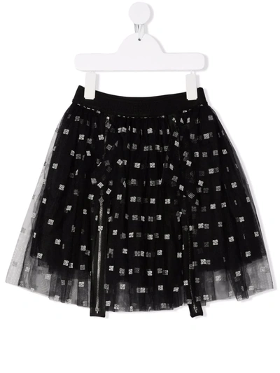 Givenchy Kids' Tulle With Skirt With Logo Allover In Black