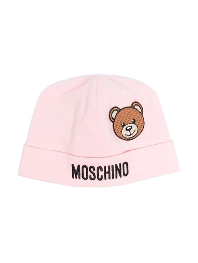 Moschino Babies' Teddy Bear Logo印花套头帽 In Pink