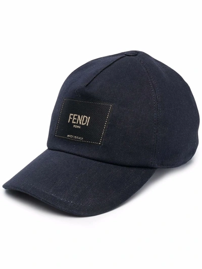 Fendi Logo-patch Cotton Cap In Bleu