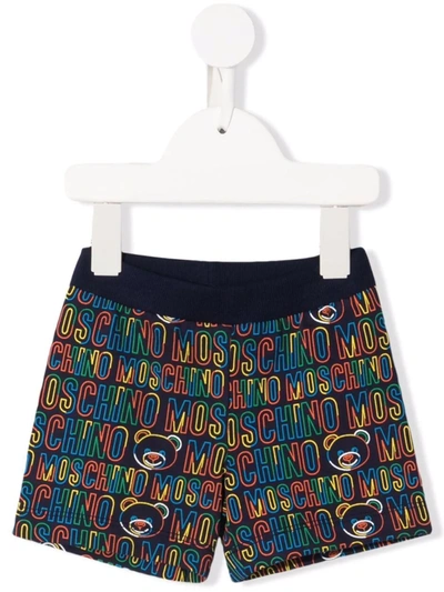 Moschino Babies' All-over Logo Print Shorts In Blue