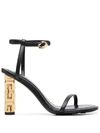 Givenchy Black Leather Sandals With G Cube Heel In Black