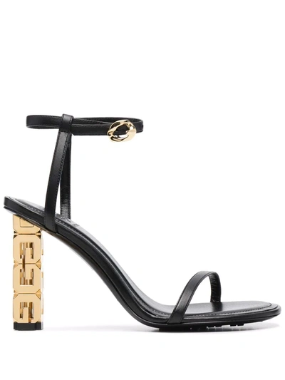 Givenchy Black Leather Sandals With G Cube Heel