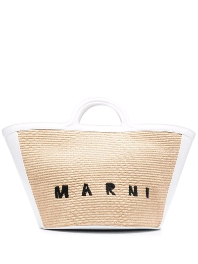 Marni Tropicalia Logo-embroidered Tote Bag In White