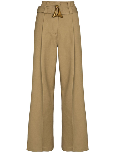 Aeron Flyn - Wide-leg Belted Twill Pants In Neutrals