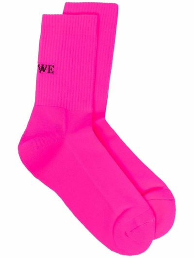 Loewe Logo-intarsia Neon Stretch-knit Socks In Pink