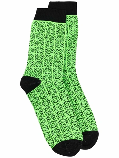 Loewe Anagram Jacquard-knit Socks In Green