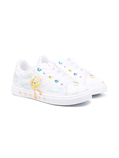Monnalisa Kids' Tweety Pie Graphic-print Low-top Sneakers In Cream White + Sky Blue