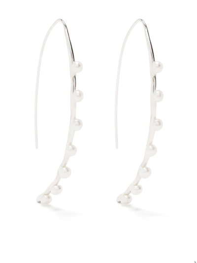 Dower & Hall Long Waterfall Pearl Drop Earrings In Silver