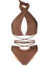 Noire Swimwear Lattice-strap Halterneck Swimsuit In Brown