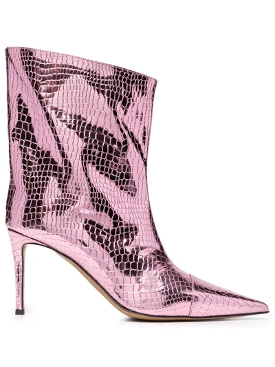 Alexandre Vauthier Mirror Croco Print Alex Ankle Boots Pink