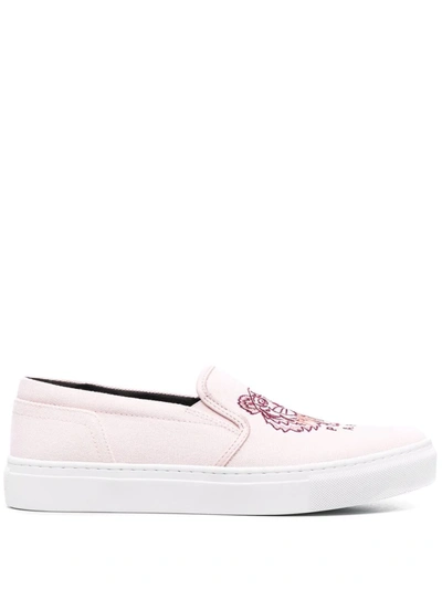 Kenzo Tiger-embroidered Slip-on Sneakers In Pink