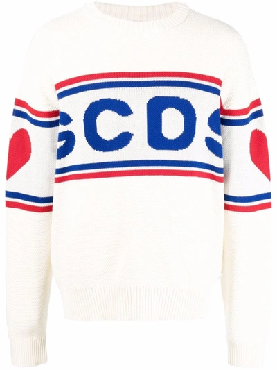 Gcds Logo-print Knitted Jumper In White