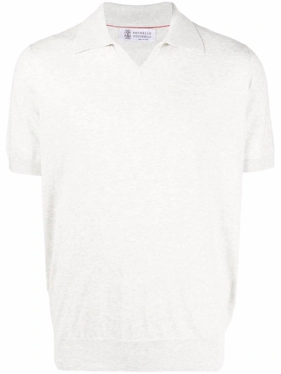Brunello Cucinelli Ribbed-trim Polo Shirt In Light Grey