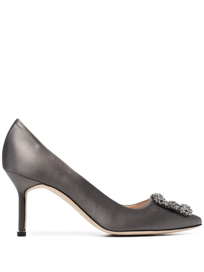 Manolo Blahnik 80mm Hangisi Jewelled Pumps In Grey