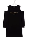 BALMAIN TEEN COLD-SHOULDER COTTON DRESS