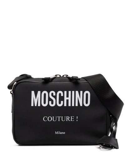 Moschino Logo-print Zipped Shoulder Bag In Black