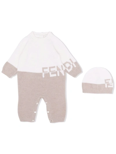 Fendi Babies' Two-tone Logo-print Body In White